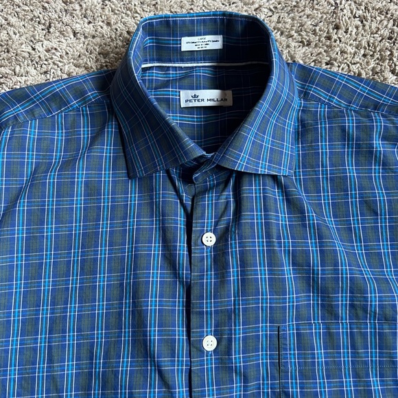 Peter Millar Button Down Shirt Large No Flaws Plaid Blue - Picture 1 of 5